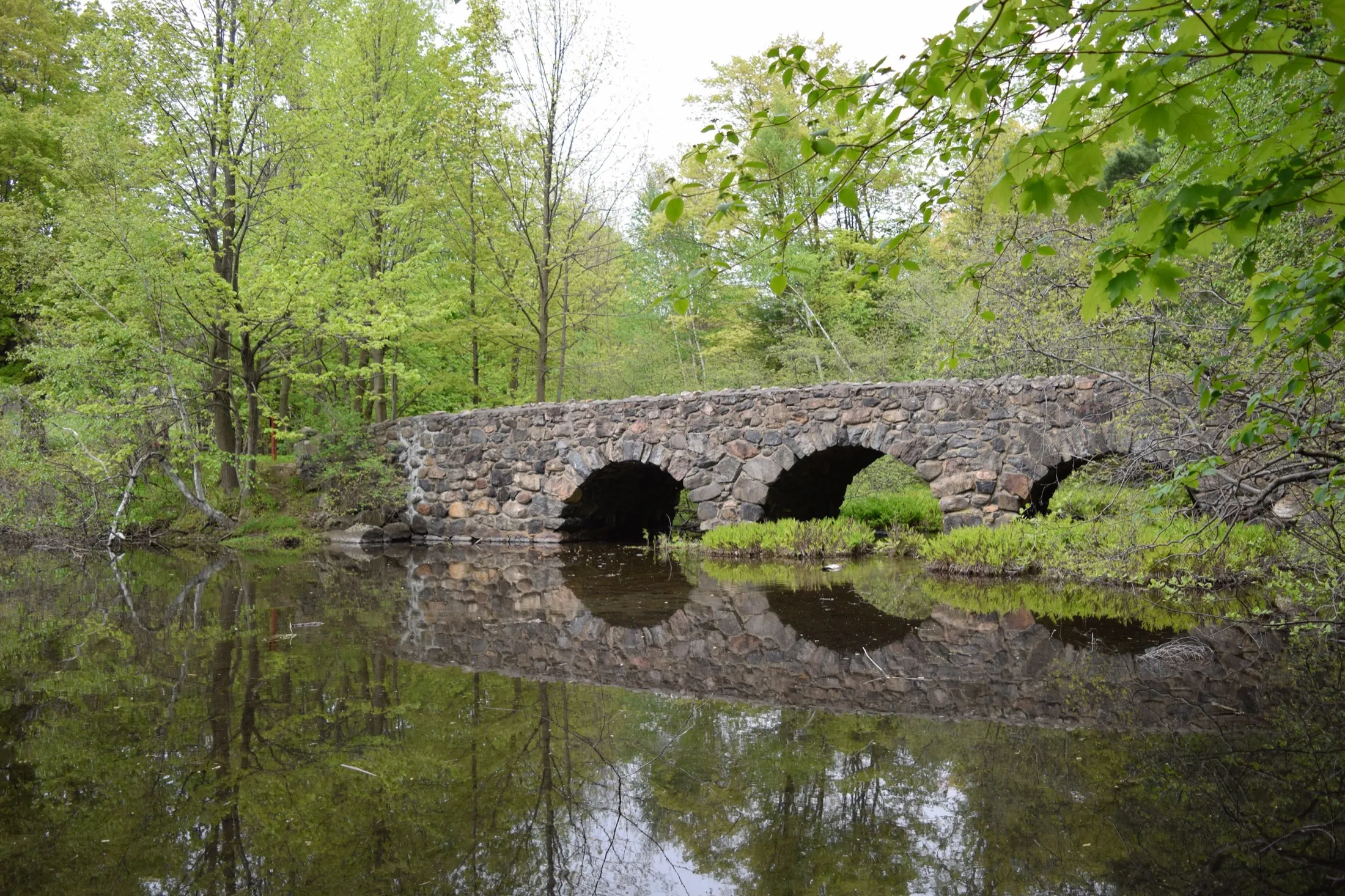Pont de pierre dans un boisé